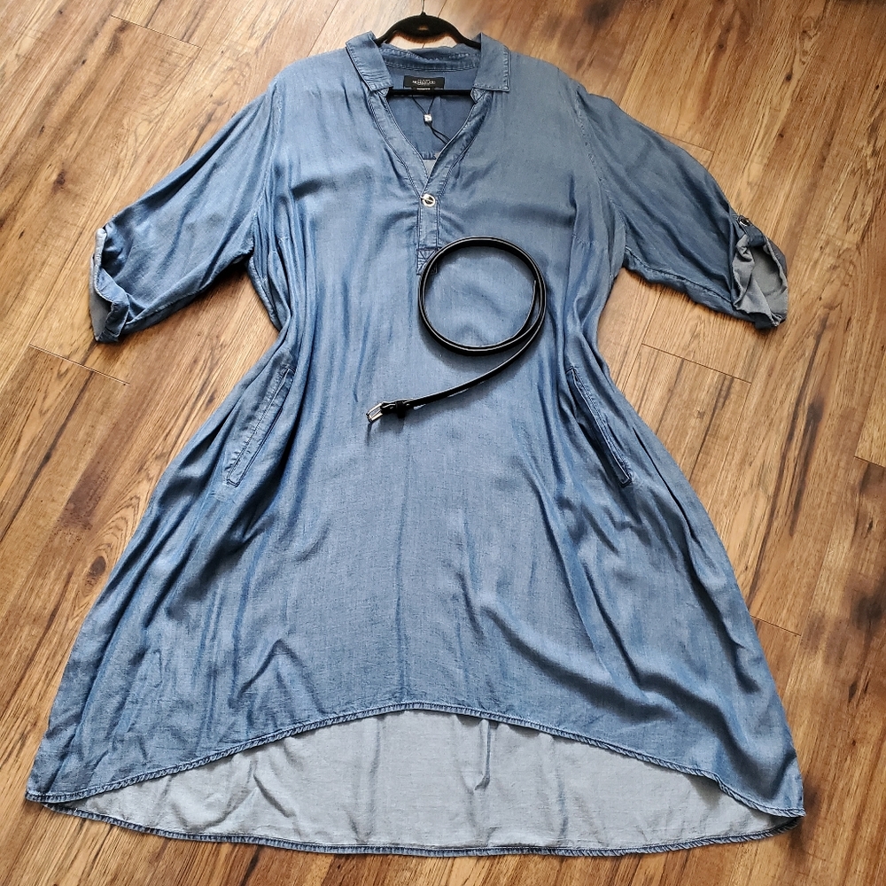 Michel Studio Flowy Hi-Lo Denim Dress